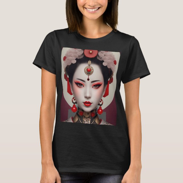 Japanska Geisha Porträtt T Shirt (Framsida)