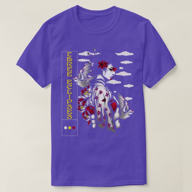 Japanska Geisha Sparrows Birds Futurism Outrun St T Shirt (Design framsida)