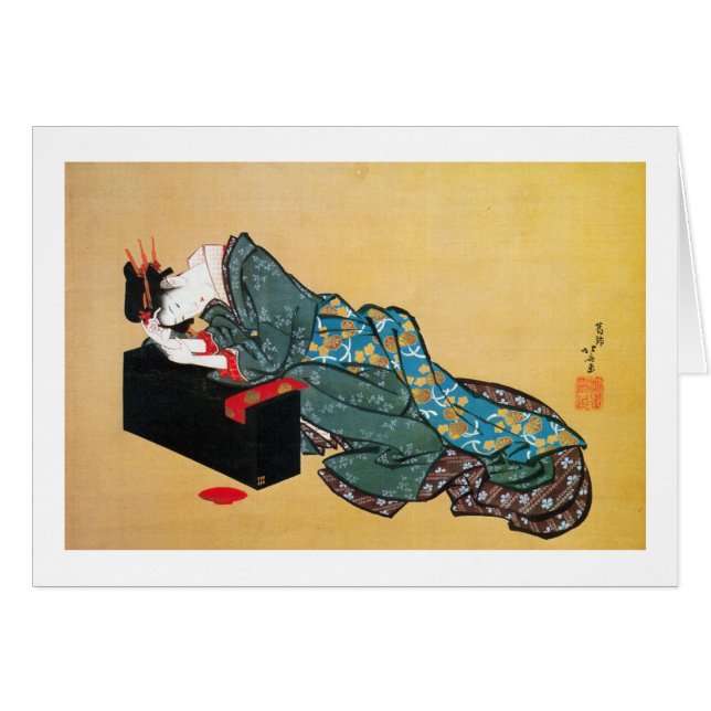 Japanska Geisha Woman, Hokusai, Ukiyo-e Hälsningskort (Framsidan Horizontal)