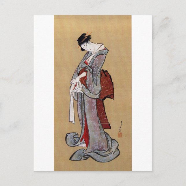 Japanska Geisha Woman, Hokusai, Ukiyo-e Vykort (Framsida)