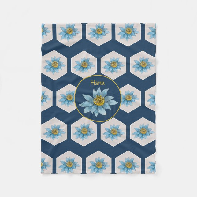 Japanska Geometric Lily Flower Mönster Monogram Fleecefilt (Framsidan)