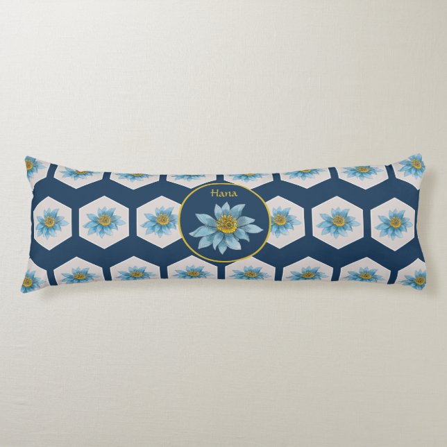 Japanska Geometric Lily Flower Mönster Monogram Kroppskudde (Framsidan)