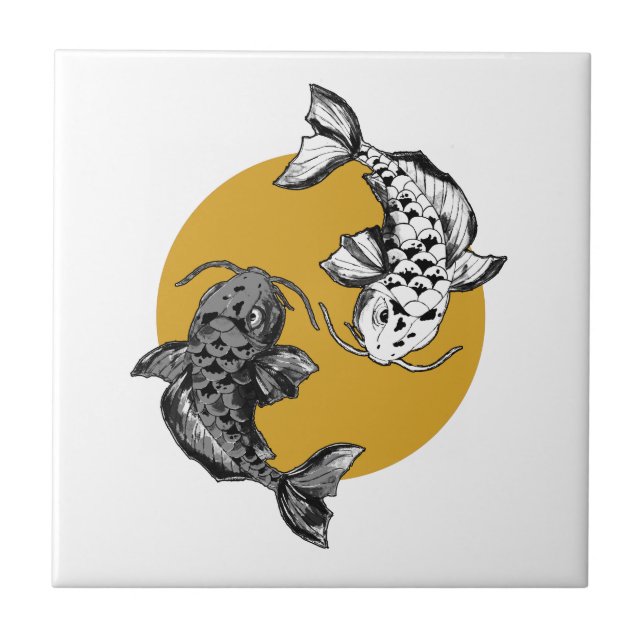Japanska Golden Sol Koi Carps Kakelplatta (Framsidan)