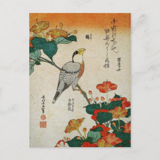 Japanska Grosbeak och Mirabilis Jalapa (Hokusai) Vykort