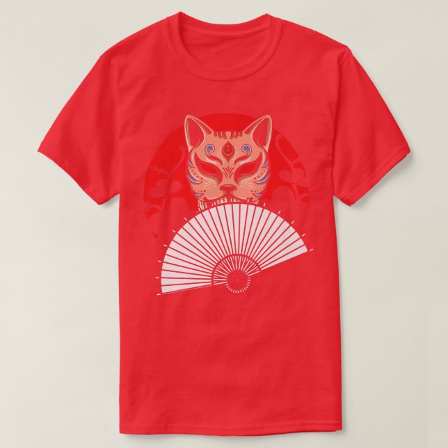 Japanska Hand Fläkt Cat Geisha Samurai Ninja Shino T Shirt (Design framsida)