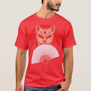 Japanska Hand Fläkt Cat Geisha Samurai Ninja Shino T Shirt