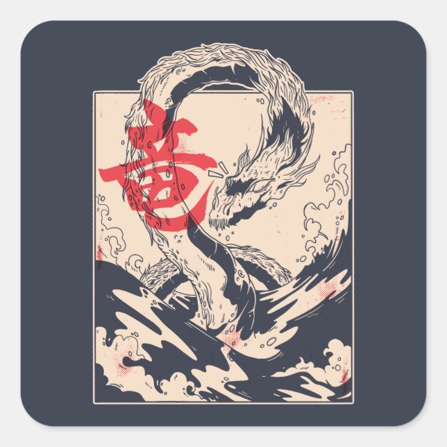 Japanska havsdragon fyrkantigt klistermärke (Framsida)