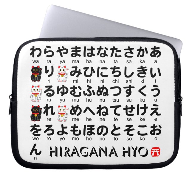 Japanska Hiragana bord (Lucky Cat) Laptop Sleeve (Framsidan)