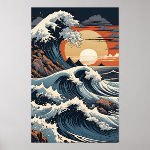 Japanska Hokusai-vågen Poster