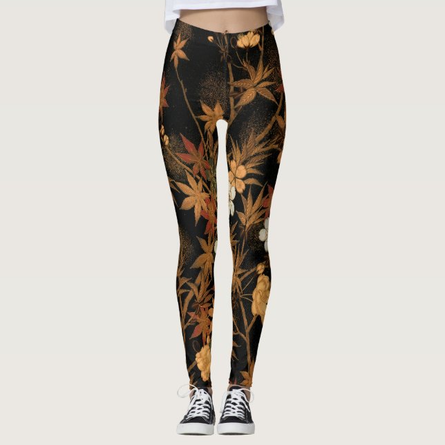 Japanska höstblommor och Vintage Art Leggings (Framsida)