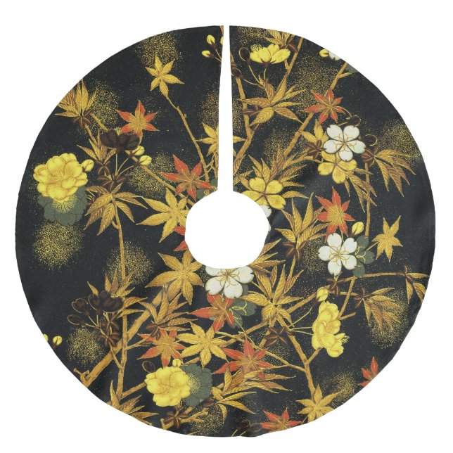 Japanska höstlöv Antik Botanisk Julgransmatta Borstad Polyester (Framsidan)