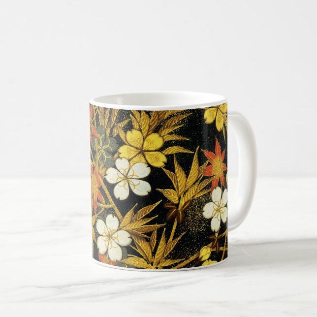 Japanska höstlöv Antik Botanisk Kaffemugg (Framsida höger)