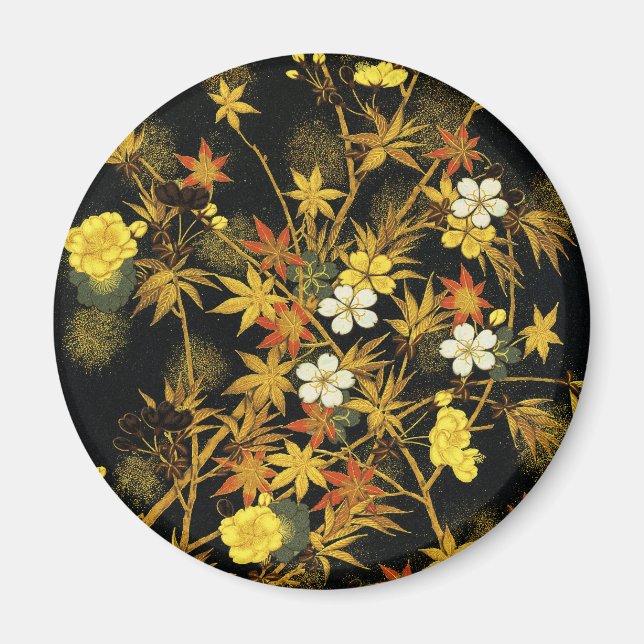 Japanska höstlöv Antik Botanisk Magnet (Framsidan)