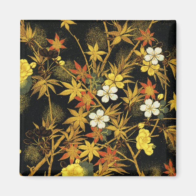 Japanska höstlöv Antik Botanisk Magnet (Framsidan)