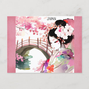 Japanska japanska Geisha Cherry Blommar Travel Vykort
