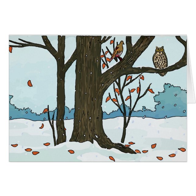 Japanska julfåglar i Snö Hälsningskort (Framsidan Horizontal)