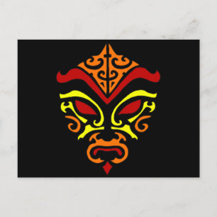 Japanska Kabuki Mask Tribal Orange Makeup Vykort