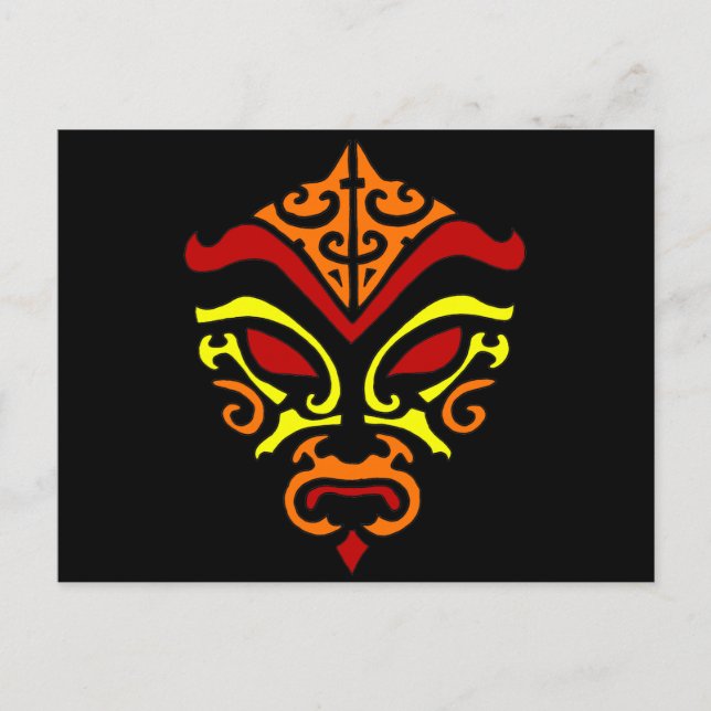 Japanska Kabuki Mask Tribal Orange Makeup Vykort (Framsida)