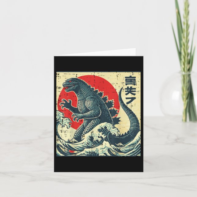 Japanska Kaiju Monster Vågar Retro Ukiyo Art Women Kort (Framsida)