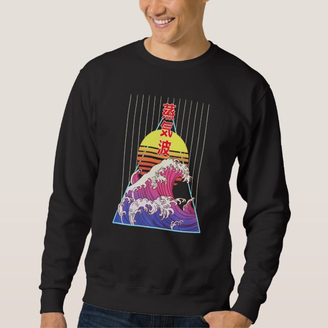 Japanska Kanagawa Underbar Wave Vaporwave Retro As Lång Ärmad Tröja (Framsida)