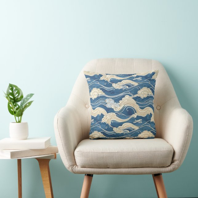 Japanska Kanagawa Wave Mönster Kudde (Stol)