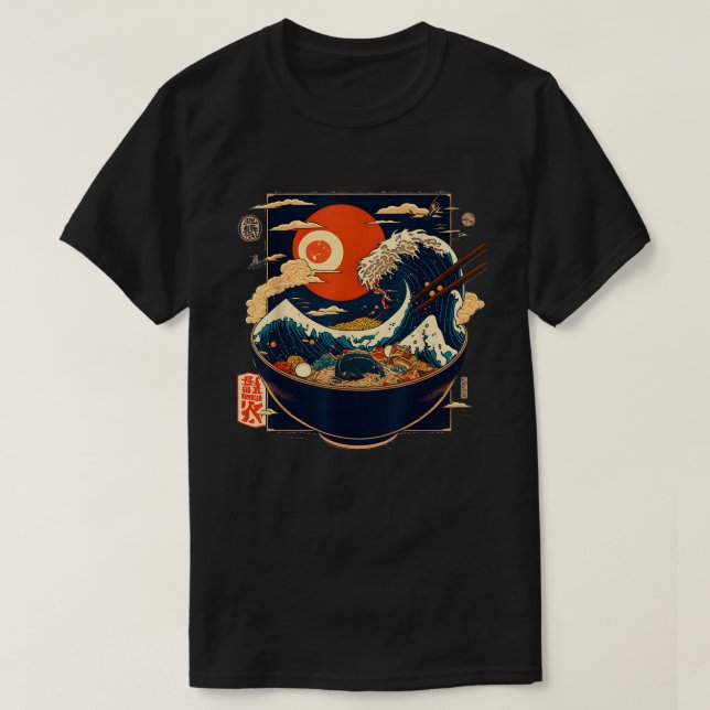 Japanska Kanagawa Wave Ramen Graphic Retro Anime T Shirt (Design framsida)