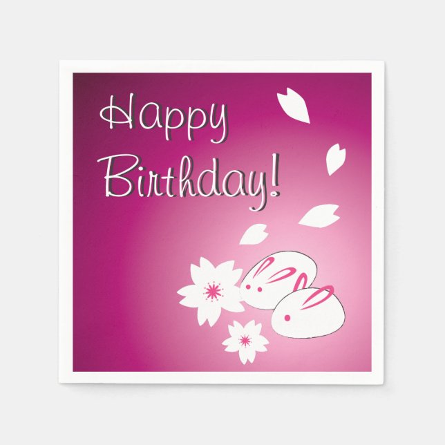 Japanska kaniner från Snö och Sakura Birthday Pappersservett (Framsidan)