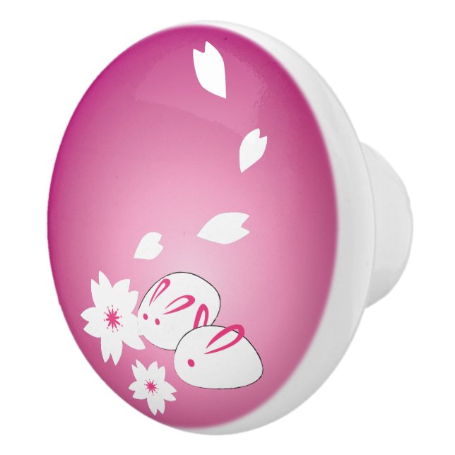 Japanska kaniner från Snö och Sakura Ceramic Knob Knopp (Höger)