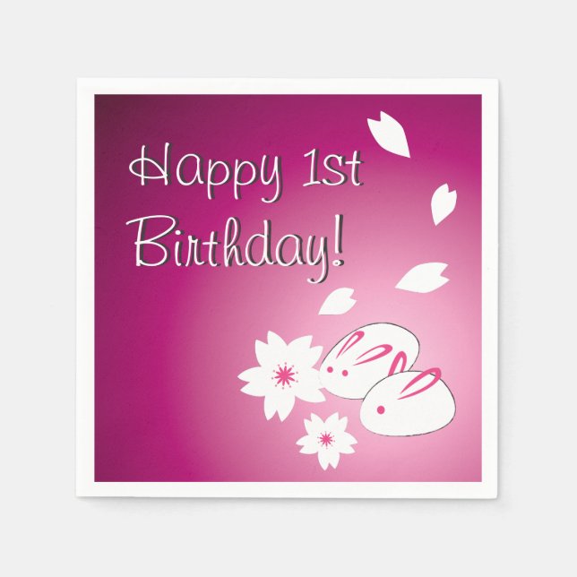 Japanska kaniner Snö och Sakura 1:a födelsedag Pappersservett (Framsidan)
