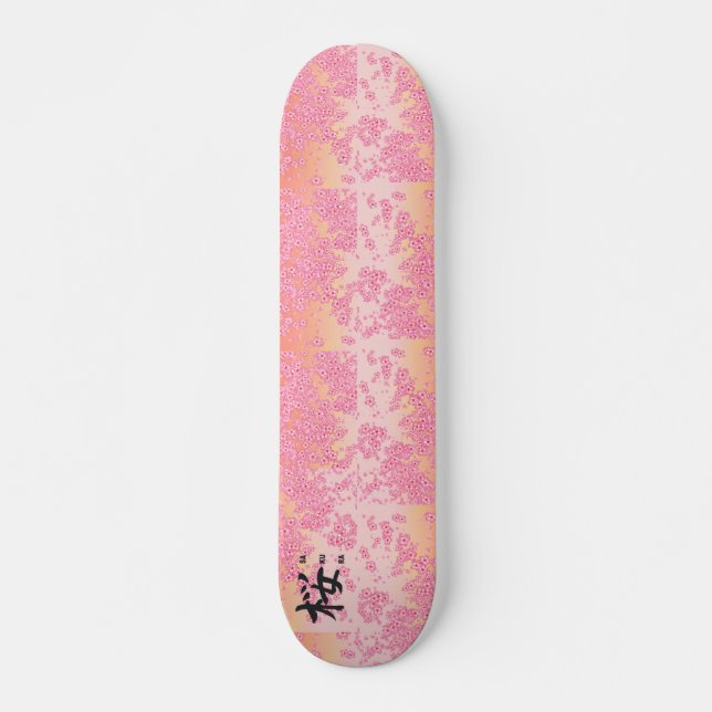 Japanska Kanji Calligraphy Sakura Mini Skateboard Bräda 18,5 Cm (Framsida)
