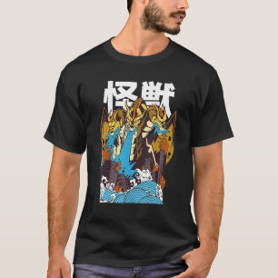 Japanska Kanji Dragon förstör brännskador City Des T Shirt