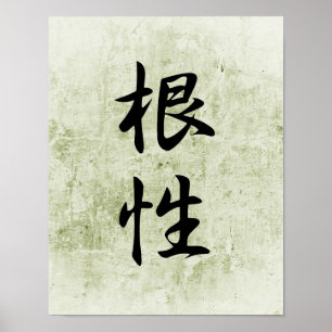 Japanska Kanji för Guts - Konjou Poster