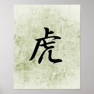 Japanska Kanji för Tiger - Tora Poster
