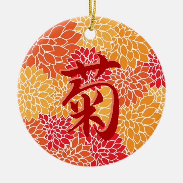 Japanska Kanji Kiku: Chrysanthemum Julgransprydnad Keramik (Framsidan)