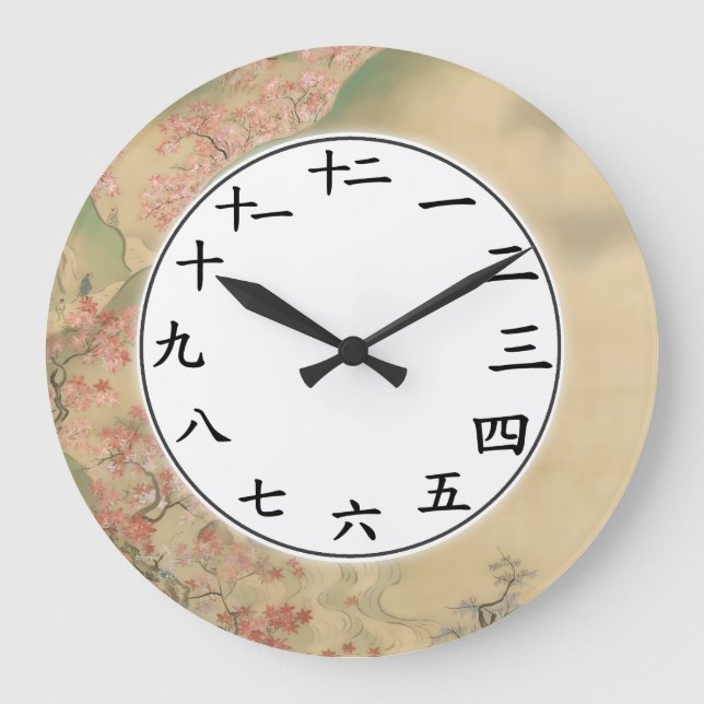 Japanska Kanji Number Clock Maple Träd Art Stor Klocka (Framsida)