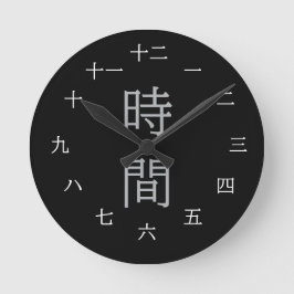 Japanska Kanji Väggtavla med Svart Bakgrund och Vi Rund Klocka