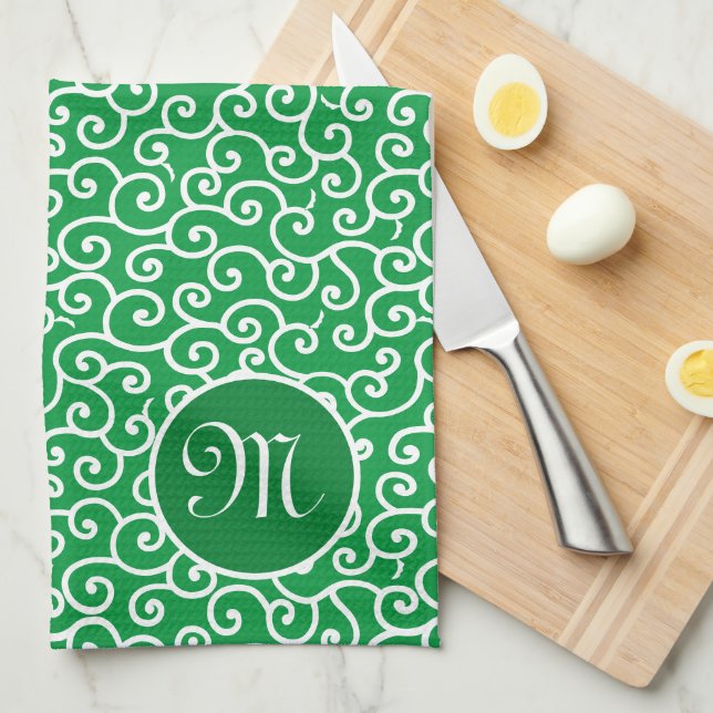 Japanska Karakusa Arabesque Spiral Vine Mönster Kökshandduk (Vikt i Fjärdedel)