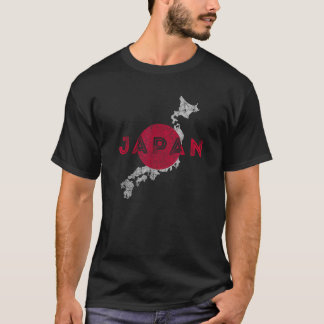 Japanska Karta och Flagga Souvenir Distress Japan T Shirt