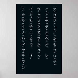 japanska Katakana Alphabet カ タ カ ナ Mörk Poster