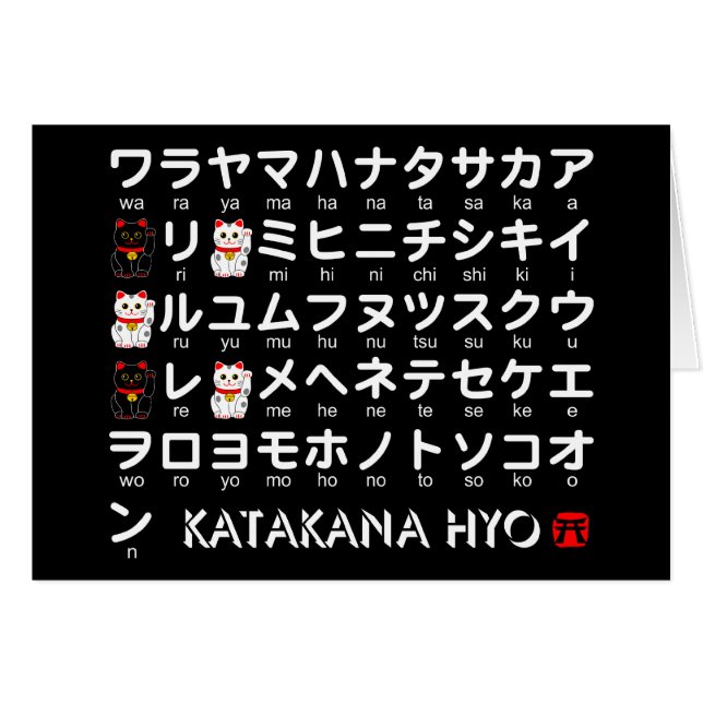 Japanska Katakana bord (Lucky Cat) Hälsningskort (Framsidan Horizontal)