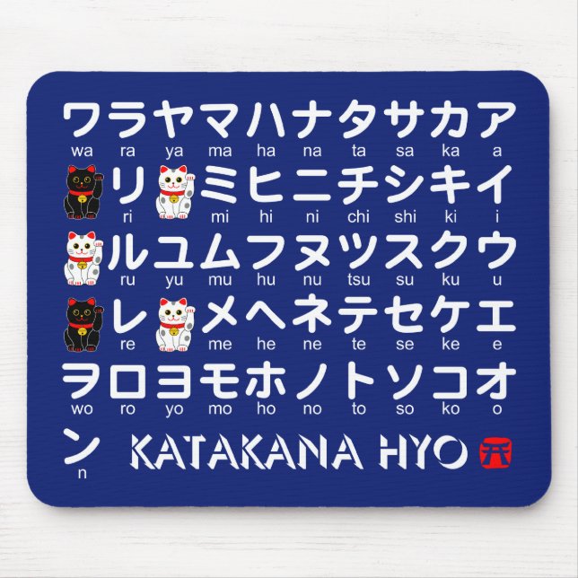 Japanska Katakana bord (Lucky Cat) Musmatta (Framsidan)