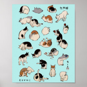 Japanska katter, Hiroshige, Ukiyo-e Poster