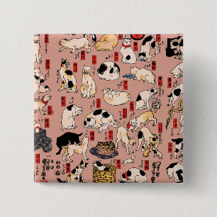 Japanska katter Träsnitt ukiyo-e Vintage Kitty Knapp