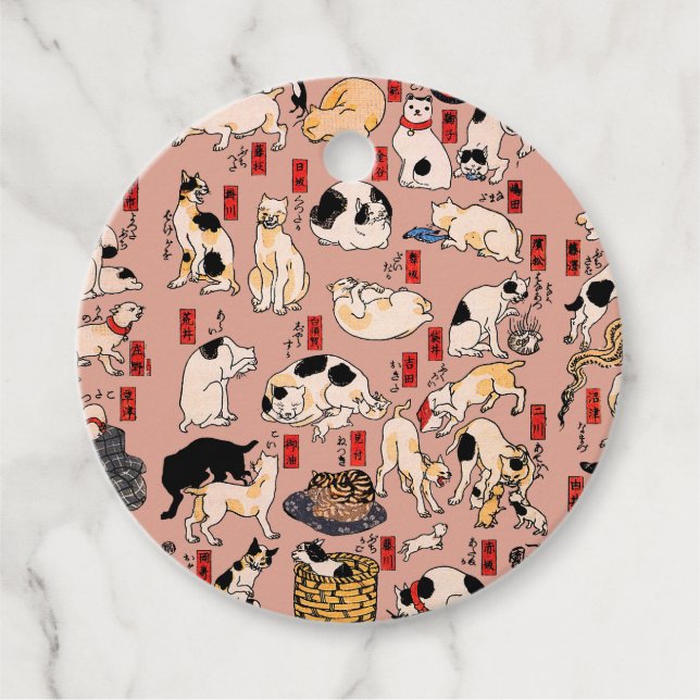 japanska katter Ukiyo-e Funny kattunge Gåvor Etiketter (Framsida)