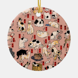 japanska katter Ukiyo-e Funny kattunge Julgransprydnad Keramik
