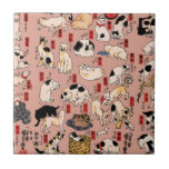 japanska katter Ukiyo-e Funny kattunge Kakelplatta<br><div class="desc">Den här bilden baseras på ukiyo-e Cats-utskriften från den japanska tryckkonstanten Utagawa Kuniyoshi (1797-1861). Den här antika ukiyo-e-utskriften har femtiofem katter som verkar göra alla sorters kattunge sak. Katter som föreslås som 53 Station i Tōkaidō,  1850</div>