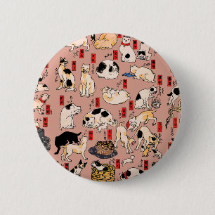 japanska katter Ukiyo-e Funny kattunge Knapp