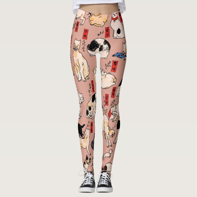 japanska katter Ukiyo-e Funny kattunge Leggings (Framsida)
