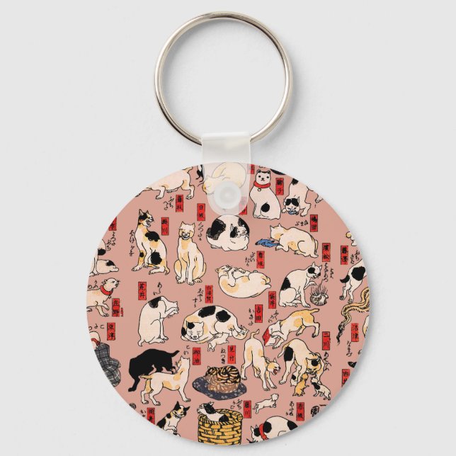 japanska katter Ukiyo-e Funny kattunge Nyckelring (Framsida)