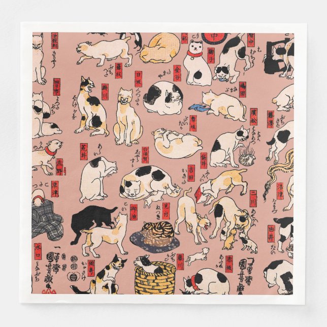 japanska katter Ukiyo-e Funny kattunge Pappersservett (Framsida)